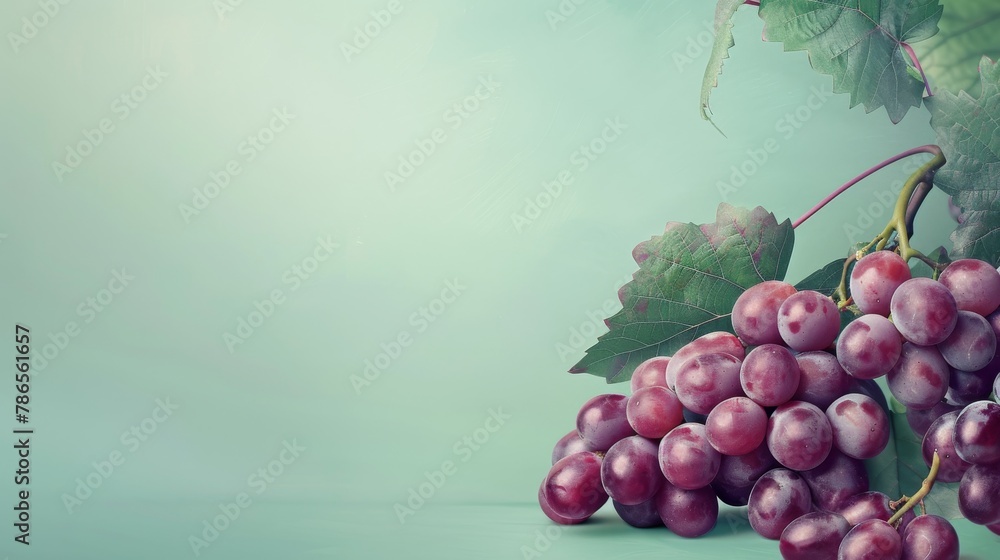 grapes A photorealistic illustration against pastel pastel green background with copy space for text or logo, beautifully illuminated by studio lighting 