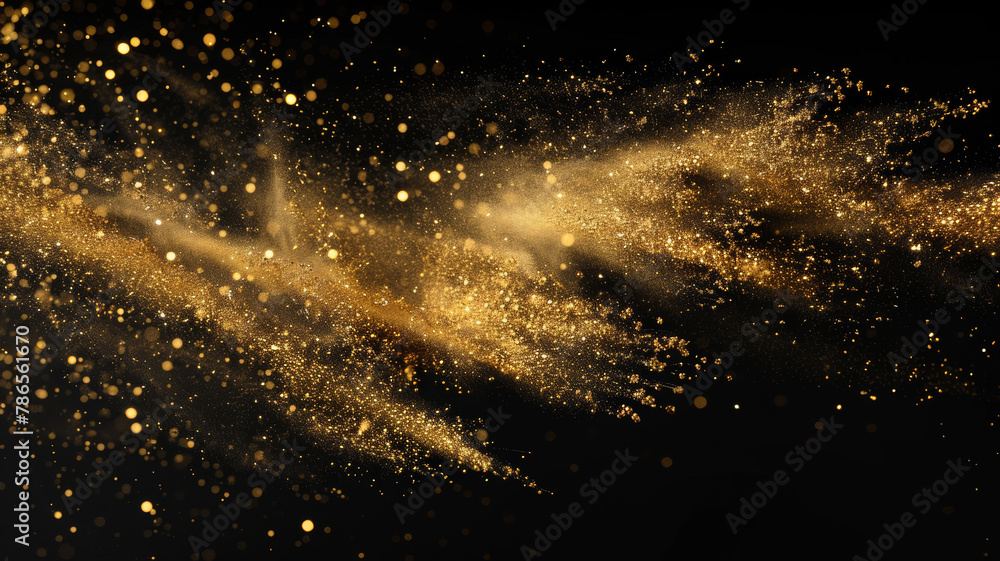 Naklejka premium Luxurious Gold Glitter Explosion on Black Background