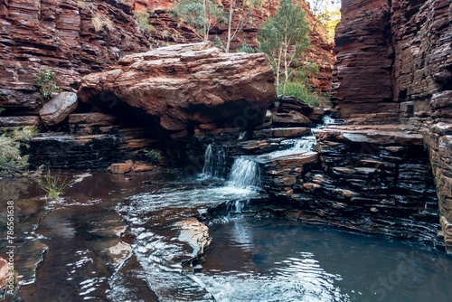 Small waterfalls in Hancock Gorge, Karijini National Park in Pilbara region, Western Australia