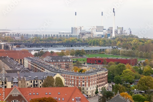 Landscape of Copenhagen city in Denmark with Amager power station in background