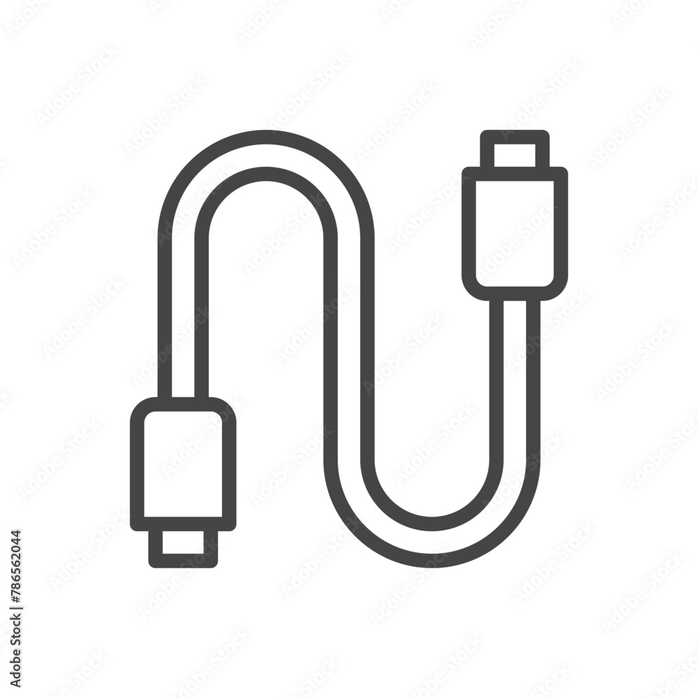 Wire with connectors, linear icon. USB. Line with editable stroke Wire with connectors, linear icon. USB. Line with editable stroke
