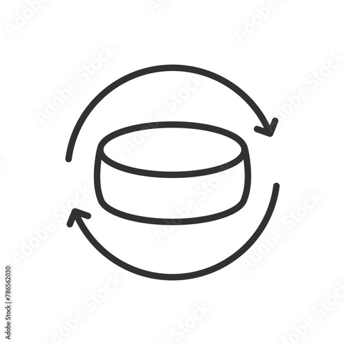 Turning the cheese. Rotation, linear icon. Cheese production stage. Line with editable stroke
