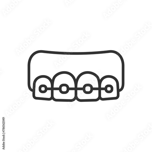 Dental braces, linear icon. For bite correction and alignment. Line with editable stroke