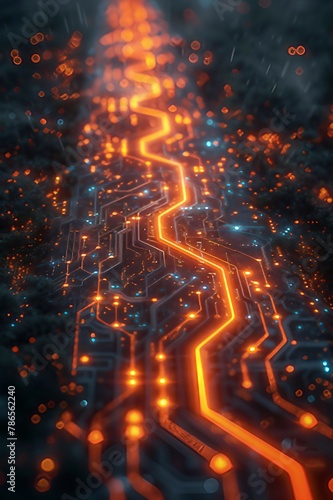 A circuit board design with glowing lines for a futuristic feel. AI generate illustration