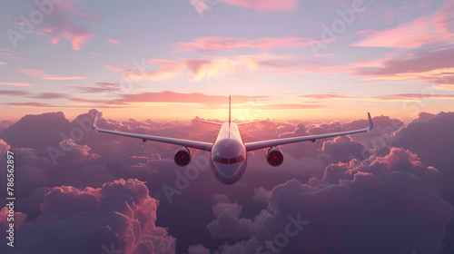 Airplane advertisement background with Cargo plane on sky.