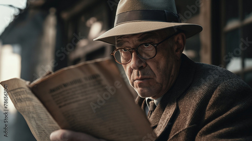 A wise gentleman peeks over his newspaper, his eyes telling tales of years spent in the pursuit of knowledge