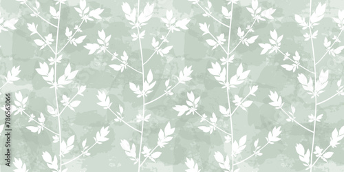 Spring branches seamless vector pattern. Small leaves prune, watercolor delicate grey floral ornament