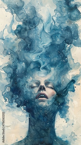 A watercolor of a mind morphing into a digital cloud, symbolizing cloud computing and the expansive nature of human thought