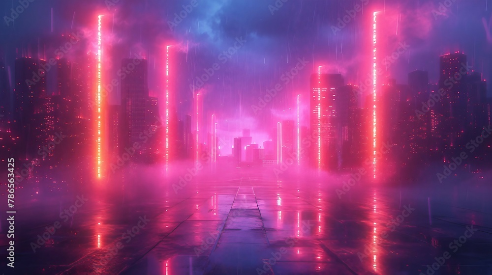 Abstract neon lights in a cyberpunk inspired design. AI generate illustration