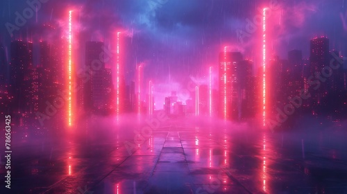Abstract neon lights in a cyberpunk inspired design. AI generate illustration