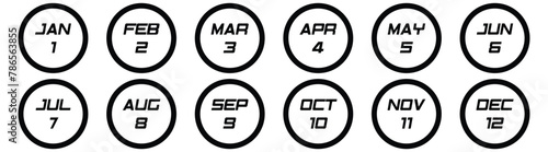 Calendar mounts icon set in line art style. business plan schedule with number black style vector illustration.