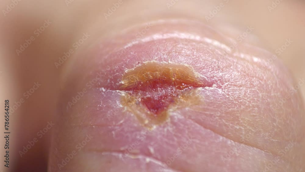 Wound is healing. Self-healing of body. Ten days after injury. There was an injury to middle finger of right hand with bleeding