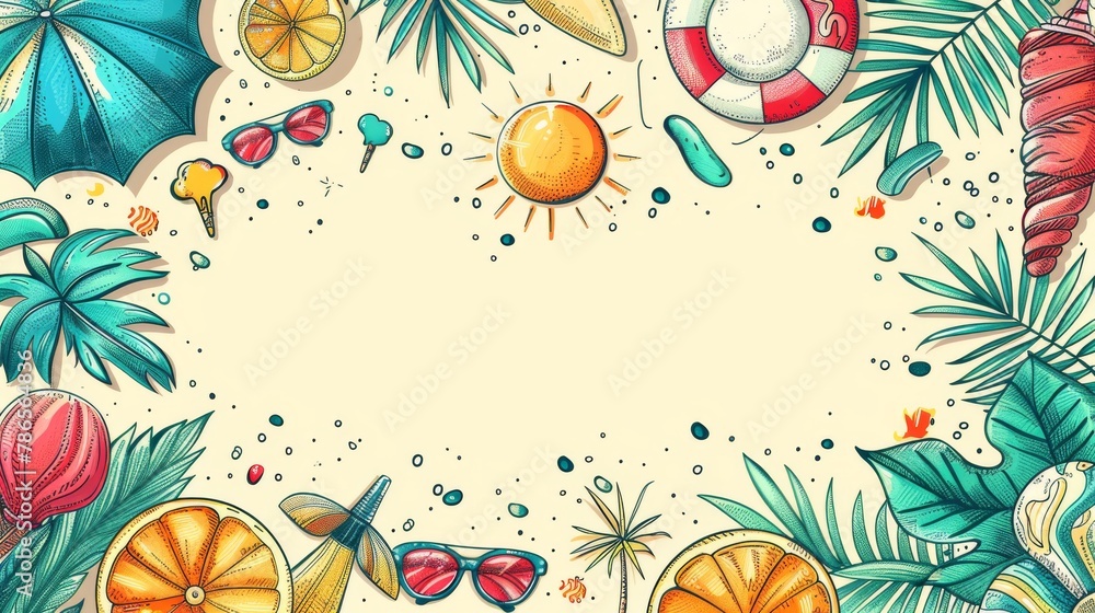 Hand-Drawn Summer Symbols Banner Hand-Drawn Summer Symbols Banner