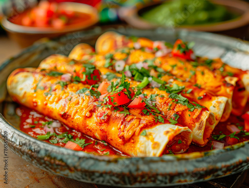 A plate of red-sauced enchiladas, showcasing the richness of mexican culinary heritage