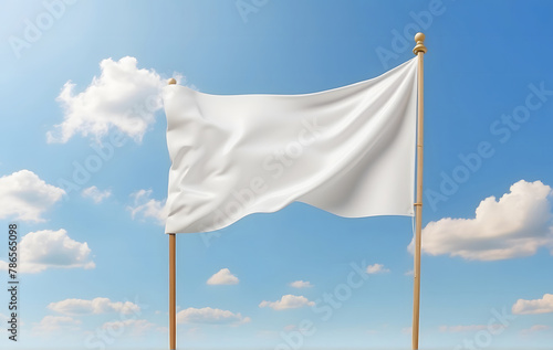 A clean white flag gently billowing in a template design, ready for customization, mockup template design