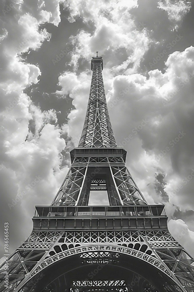 Architectural wonder, Eiffel Tower in a minimalist style. AI generate illustration