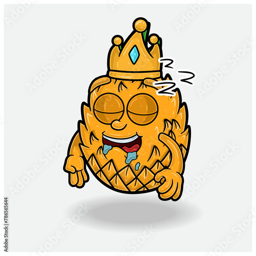 Sleep expression with Pineapple Fruit Crown Mascot Character Cartoon.