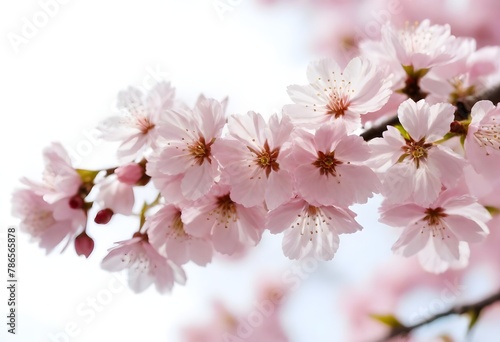 Close-up of pink cherry blossoms against a bright background