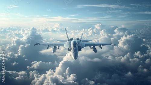 Aerial supremacy displayed by lone fighter jet, cloud ocean photo