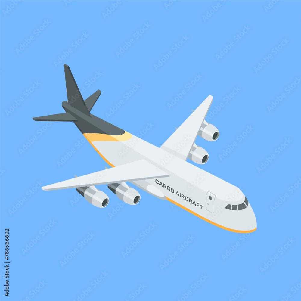Obraz premium isometric vector cargo plane, in color on a blue background, transportation or delivery of goods by air