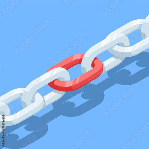 isometric chain links, in color on a blue background, strong connection or important pinned link
