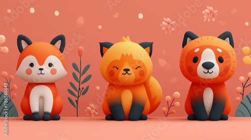 Playful and adorable cartoon characters. AI generate illustration