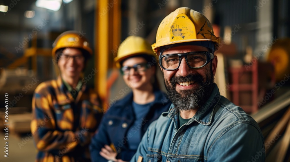Construction Workers Team in Safety Helmets, Workforce Teamwork in Industrial Environment, Skilled Labor and Machinery Construction Workers Team in Safety Helmets, Workforce Teamwork in Industrial Environment, Skilled Labor and Machinery