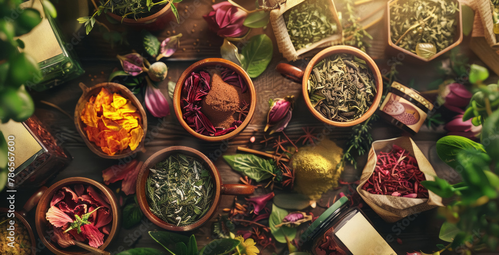 Herbal Teas and Natural Ingredients Display