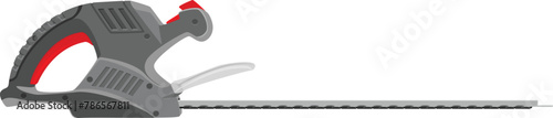 Electric garden hedge trimmer with plastic handle, transparent protection shield and long blade with metal teeth side view isolated on white vector illustration