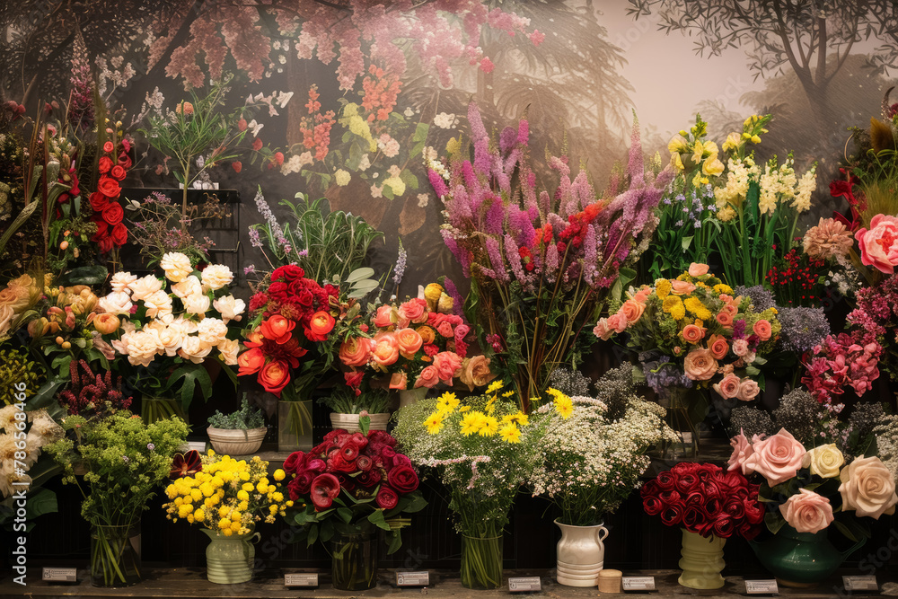 Floral Shop Display with Seasonal Variety