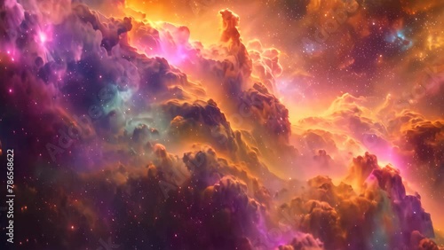 An expansive sky ablaze with a multitude of colorful stars illuminating the darkness, Deep space cloud strewn with a multitude of colors photo