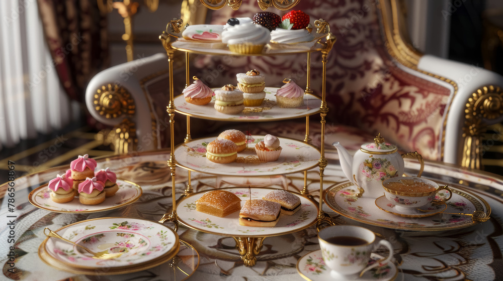 Elegant Afternoon Tea Set With Assorted Pastries Elegant Afternoon Tea Set With Assorted Pastries