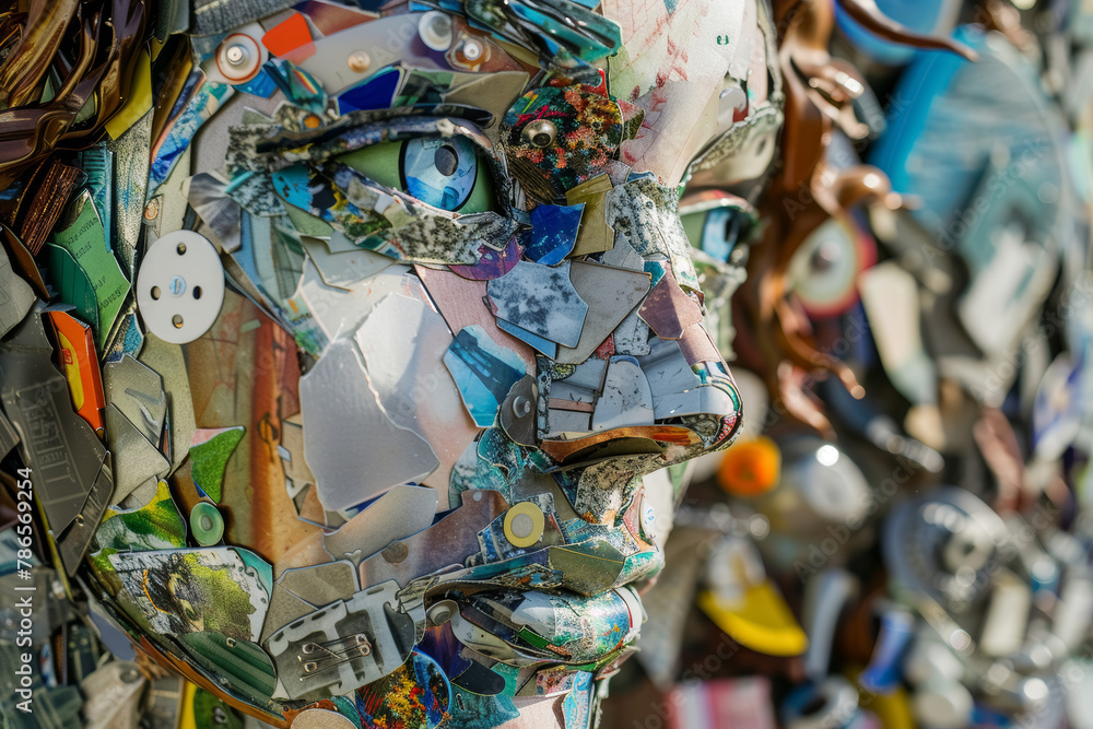 Recycled Materials Constructed Into Artistic Face