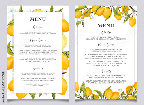 Lemon summer wedding card menu, citrus bridal menu