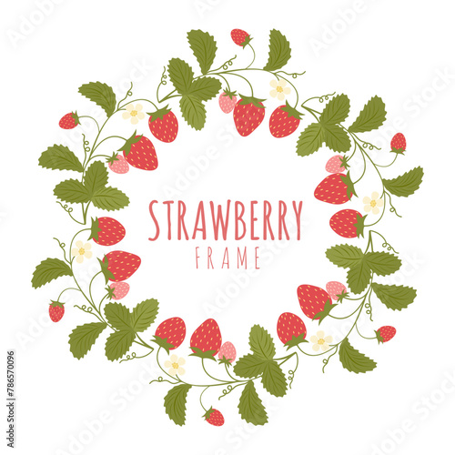 Hand drawn summer round strawberry quote frame. Trendy berry template for text, cards, phrases, invitations, social media
