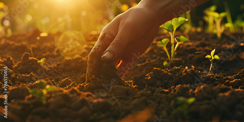 Planting Tiny Seeds That Blossom into Money Farmer's hand planting seeds of corn tree in soil Agriculture Growing or environment concept close up of a person's hand planting seeds in a garden promotin