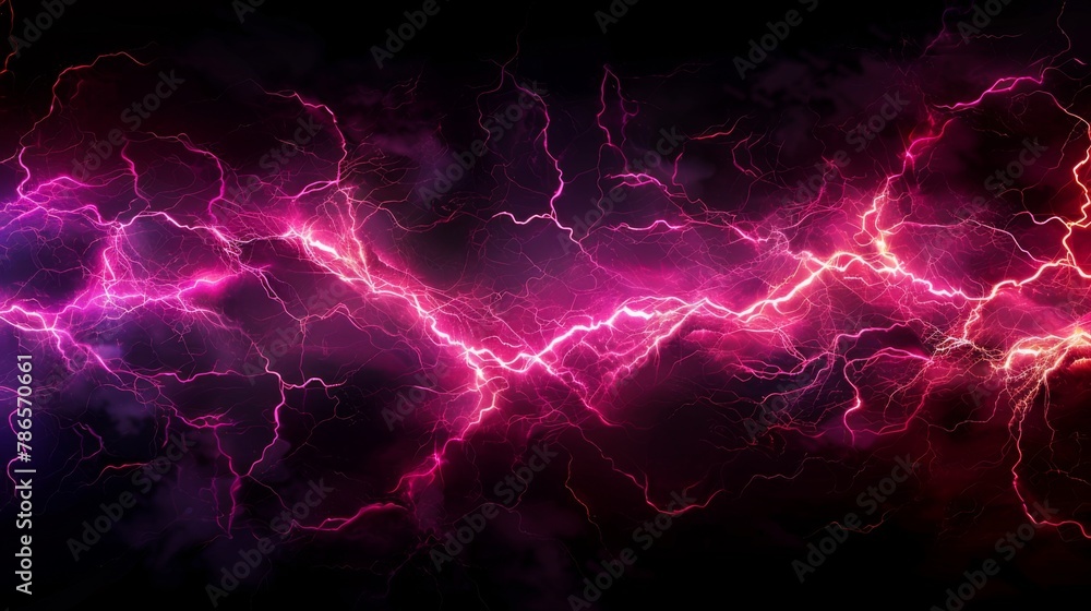 Thunder and thunderstorm against the background of a black sky. Pink lightning strike. Powerful electric flash. Energy of nature. Thunder and thunderstorm against the background of a black sky. Pink lightning strike. Powerful electric flash. Energy of nature.