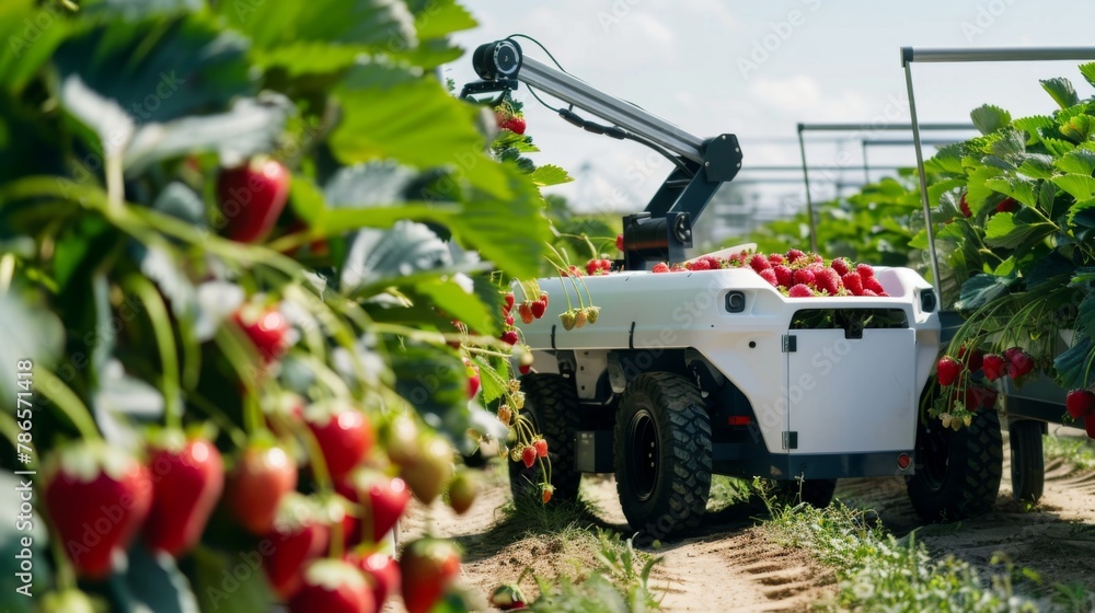 In a vertical greenhouse, smart robot technology revolutionizes farming. AI driven machinery ensures precision in harvesting fruit, blending innovation with nature. In a vertical greenhouse, smart robot technology revolutionizes farming. AI driven machinery ensures precision in harvesting fruit, blending innovation with nature.
