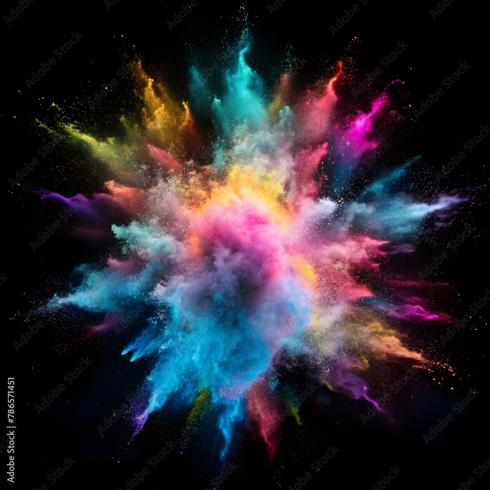 Fototapeta premium explosion of colored powder on black background