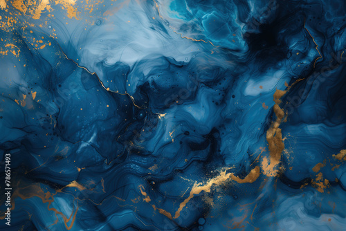 Stunning abstract background, in style of blue marble pattern with gold color in accents photo
