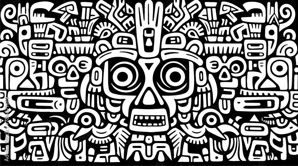 Aztec Mask tribal Doodle face background