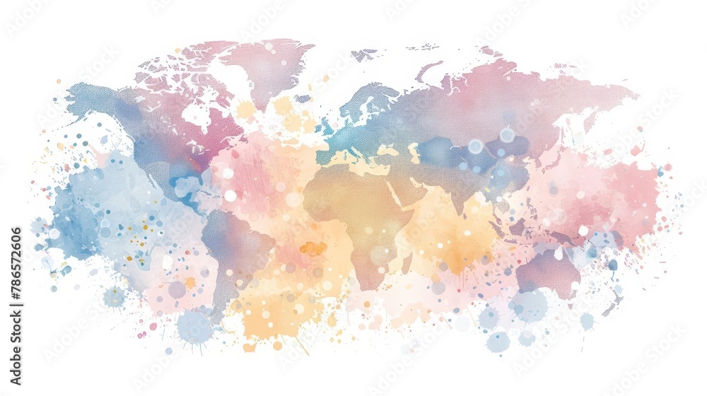 Fototapeta premium whimsical watercolor world map with delicate pastel dots charming travelinspired illustration