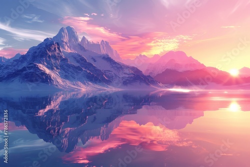 A beautiful mountain range with a pink and orange sunset in the background