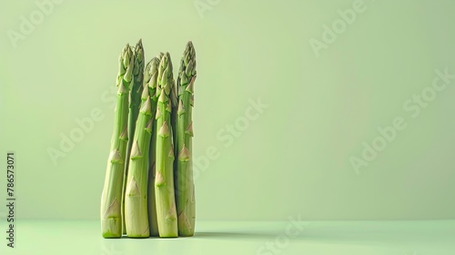 Asparagus A photorealistic illustration against pastel pastel green background with copy space for text or logo, beautifully illuminated by studio lighting