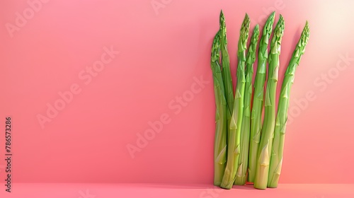 Asparagus A photorealistic illustration against pastel pastel pink background with copy space for text or logo, beautifully illuminated by studio lighting
