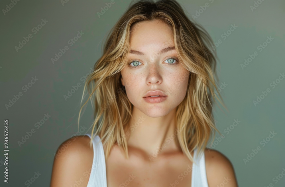 Studio, portrait and woman with freckles for skincare, natural beauty and cosmetic benefits. Female person, serious and confident with pride for dermatology treatment, healthy skin and self love Studio, portrait and woman with freckles for skincare, natural beauty and cosmetic benefits. Female person, serious and confident with pride for dermatology treatment, healthy skin and self love