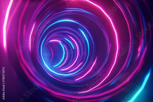 A spiral of neon lights in a purple and blue color