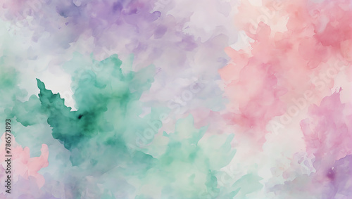 An abstract wallpaper with vibrant watercolor splashes in pastel shades like blush pink, soft lavender, and mint green, creating a dreamy and ethereal effect ULTRA HD 8K