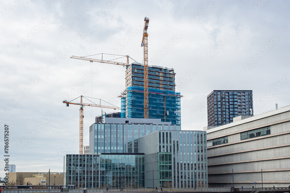 Fototapeta premium Construction of skyscrapers near central station in downtown Utrecht, The Netherlands