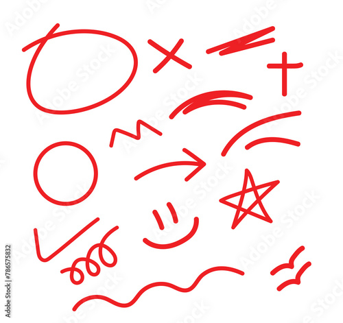 vector pen scribbles, circles, arrows, pen lines, pointers, pen scribble, stars, smiley, 